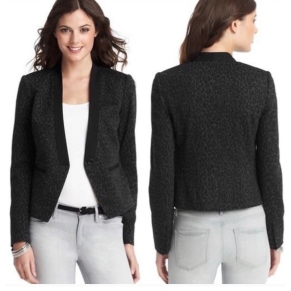 LOFT Women’s Black & Gray Leopard Print Blazer Size 10 Petites - Picture 1 of 8